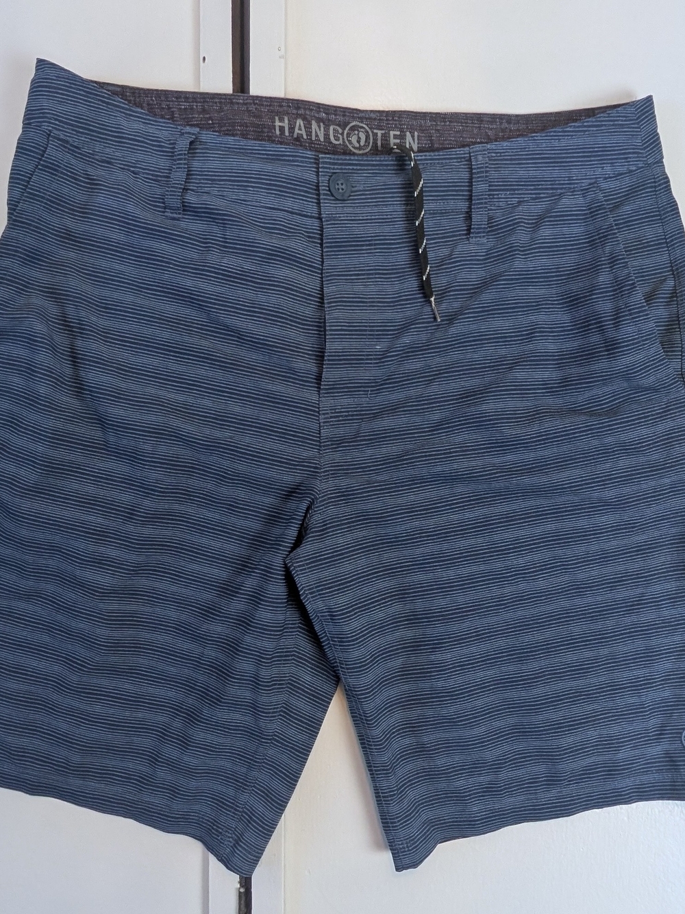 Hang Ten Men's Navy Blue Subtle Stripe Flat Front Shorts